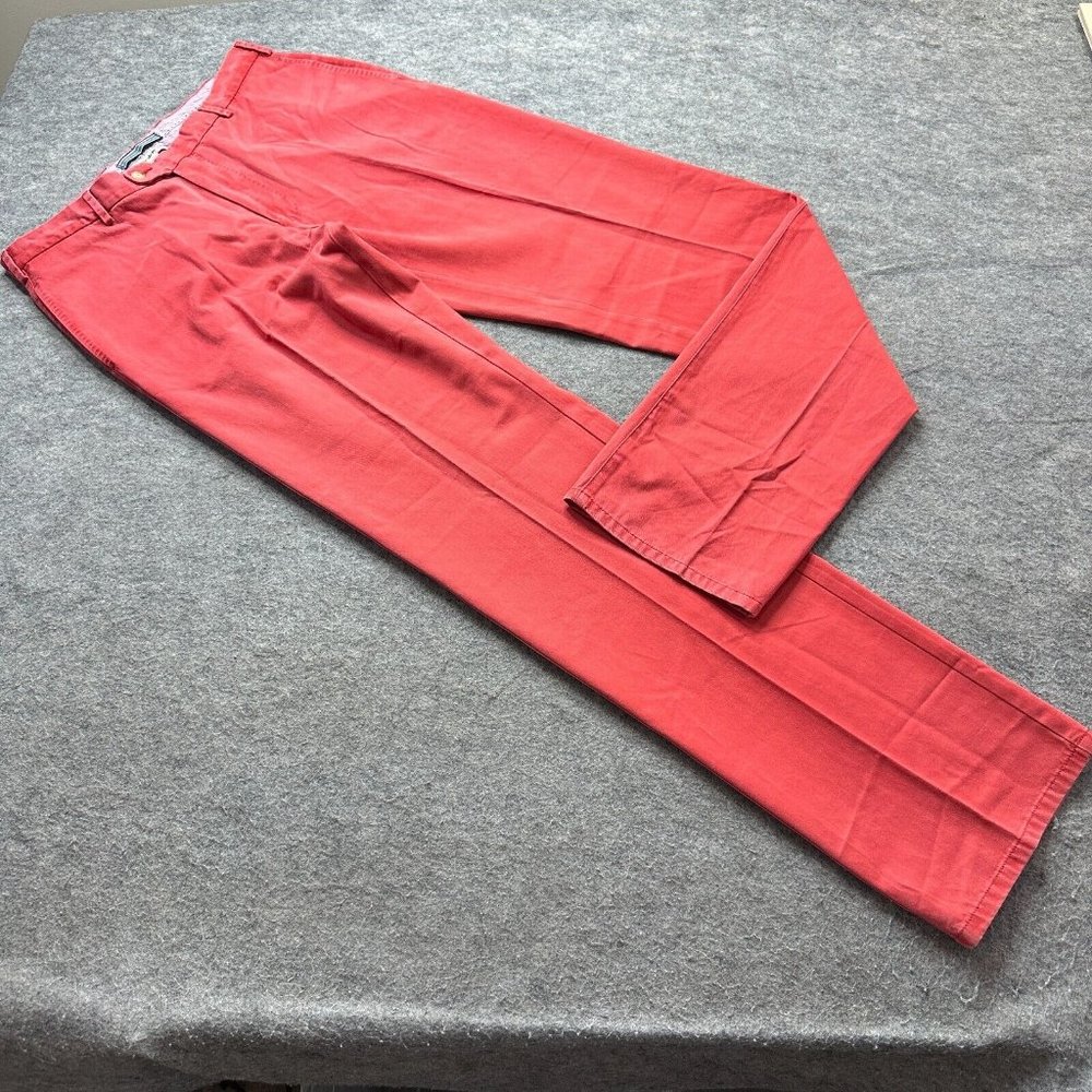 Peter Millar Washed Chino Pants Men 34 x 37 Dark Pink Pima Cotton Flat Front Zip